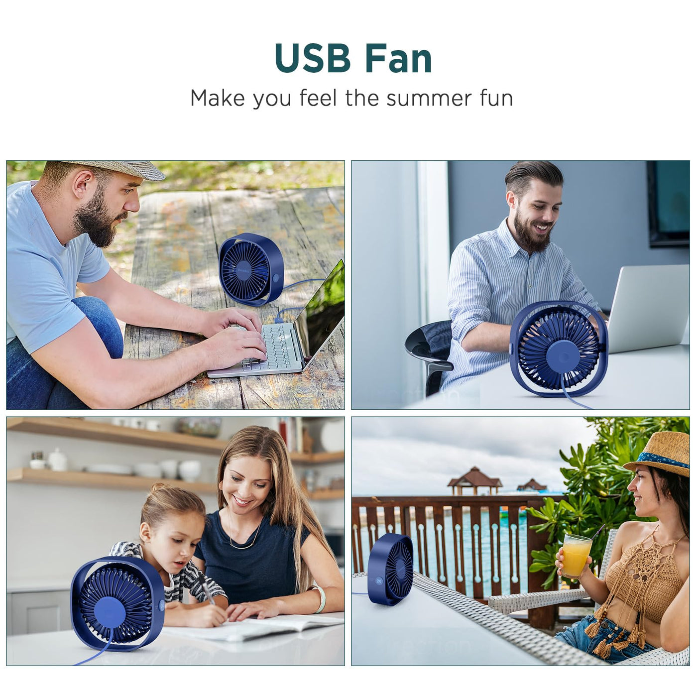 EasyAcc USB Ventilator, Mini Ventilator USB Tischventilator leise Klein 2 Jahre Garantie Starker Exquisit Lüfter 3 Geschwindigkeiten 360 Grad Drehung Desk Fan für Schreibtisch Zuhause Büro