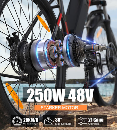 VARUN E Bike, 27.5 Zoll E Bike Herren Damen mit 48V 13Ah(624Wh) Akku, Reichweite Max 100KM, 250W Motor, E-Bike Mountainbike mit 21-Gang, 5 Modi, LCD-Display, Elektrofahrrad Ebike mit EU-Konformes