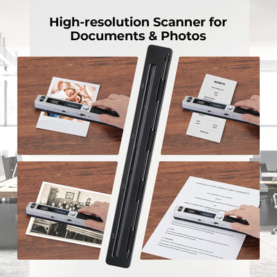 [Scanner portable] Résolution n/b et couleur MUNBYN Scanner de documents/Scanner mobile / Scanner portable sans fil A4 900DPI avec carte format JPG et PDF - Micro SD 16G - Argent