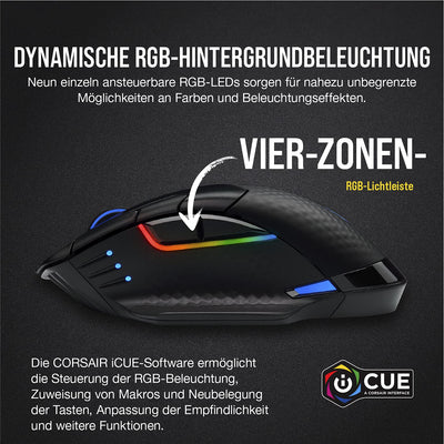 CORSAIR DARK CORE RGB PRO SE Wireless FPS/MOBA Gaming Maus Mit Qi Wireless Charging - 18.000 DPI - 8 Programmierbare Tasten - Sub-1ms - iCUE Kompatibel - PC, Mac, PS5, PS4, Xbox - Schwarz