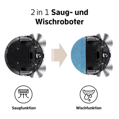 ZACO V5x Saugroboter mit Wischfunktion, App & Alexa Steuerung, 8,1cm flach, automatischer Roboter, 2in1 Wischen oder Staubsaugen, für Hartböden, Fallschutz, mit Ladestation, Mit Wlan, 22 W, 65 Dezibel