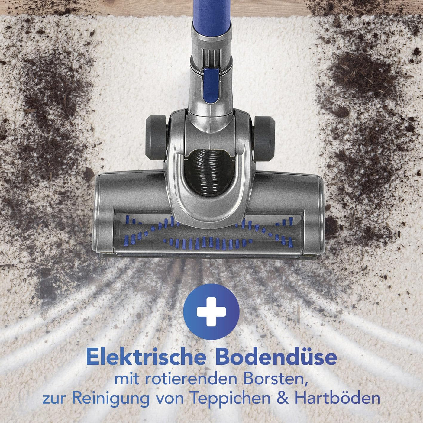 CLEANmaxx Akku-Zyklon-Staubsauger beutellos mit Akku | 2-in-1 Handstaubsauger, elektrisch rotierende Power-Rotation Düse | Energiesparen, 150 Watt [Blau/Grau]