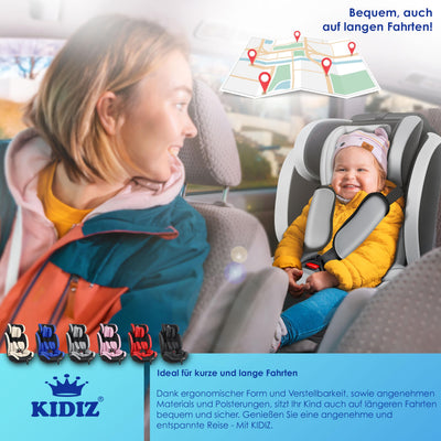 KIDIZ® Autokindersitz Kinderautositz mit Isofix Gruppe 1+2+3 9-36 kg 5-Punkt-Sicherheitsgurt, Autositz, Kindersitz, Einstellbare Kopfstütze | Mitwachsende Sitzerhöhung 1-12 Jahre, Stabil und Sicher