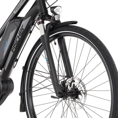 FISCHER E-Bike Trekking VIATOR ETH 1861 Elektrofahrrad für Damen und Herren, RH 49 cm, Mittelmotor 80 Nm, 48 V Akku, schwarz matt, 49cm-627Wh