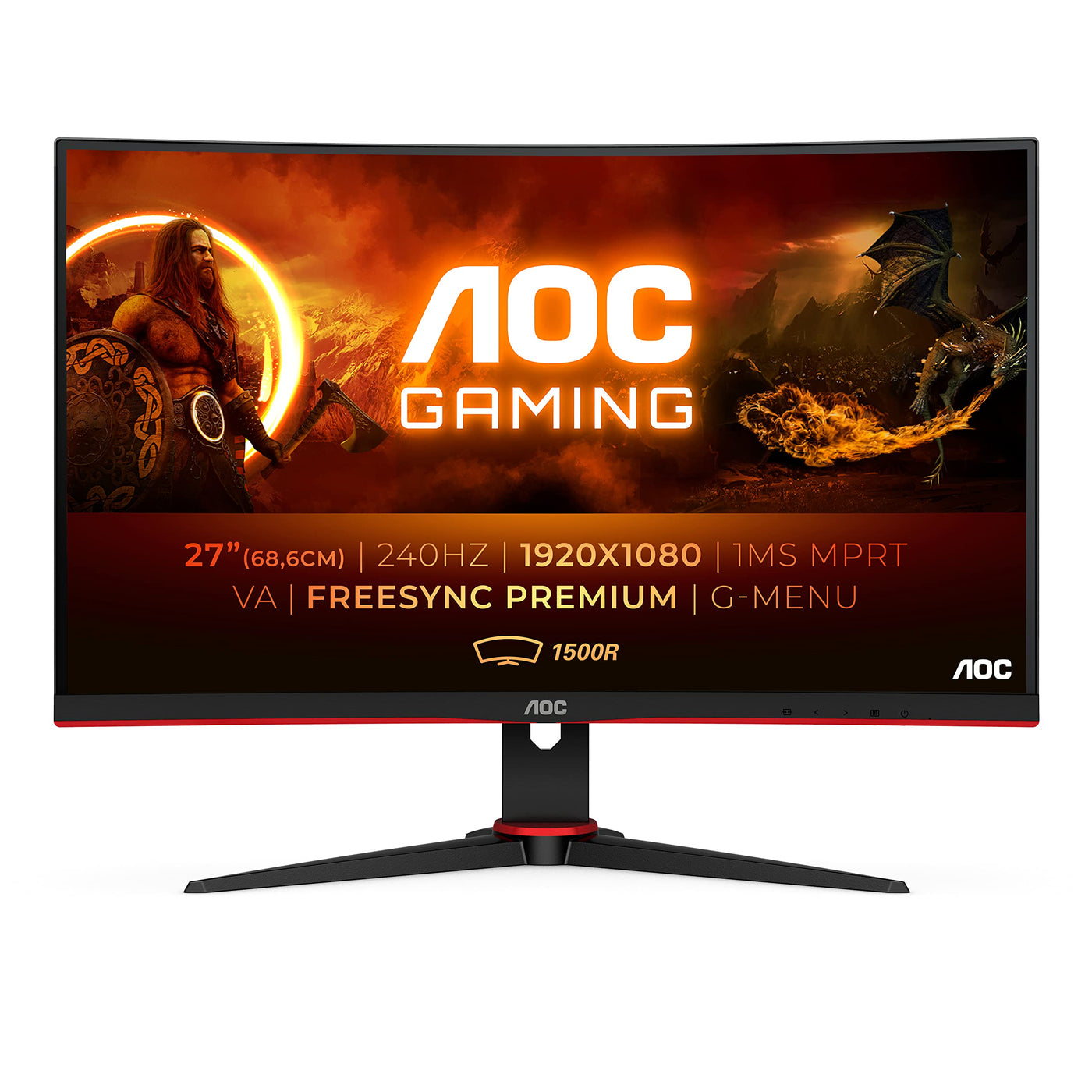 AOC Gaming C27G2ZE - 27 Zoll FHD Curved Monitor, 240 Hz, 0.5ms, FreeSync Premium (1920x1080, HDMI, DisplayPort) schwarz/rot