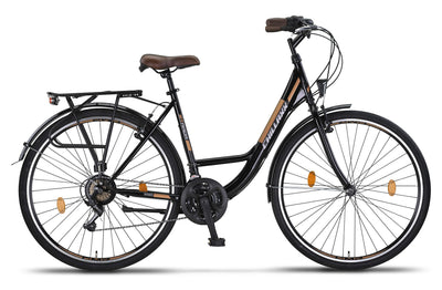 Chillaxx Bike Strada Premium City Bike in 26 und 28 Zoll - Fahrrad für Mädchen, Jungen, Herren und Damen - 21 Gang-Schaltung - Hollandfahrrad Citybike (28 Zoll, Schwarz V-Bremse)