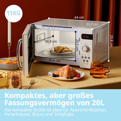 Comfee CMSRO 20 di cr Mikrowelle im Retro-Stil / Retro-Mikrowellenherd mit 8 Auto-Menüs, 5 Kochleistungsstufen, Express-Kochtaste,Express-Kochtaste, 20L, 800W, Apricot Cream