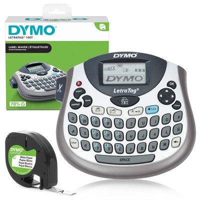 DYMO LetraTag LT-100T Beschriftungsgerät | Tragbares Etikettiergerät mit QWERTZ Tastatur | silber | Ideal fürs Büro oder zu Hause