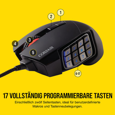 CORSAIR SCIMITAR RGB ELITE Kabelgebundene MOBA/MMO Gaming-Maus - 18.000 DPI - 17 programmierbare Tasten - iCUE-Kompatibel - PC, Mac, PS5, PS4, Xbox - Schwarz