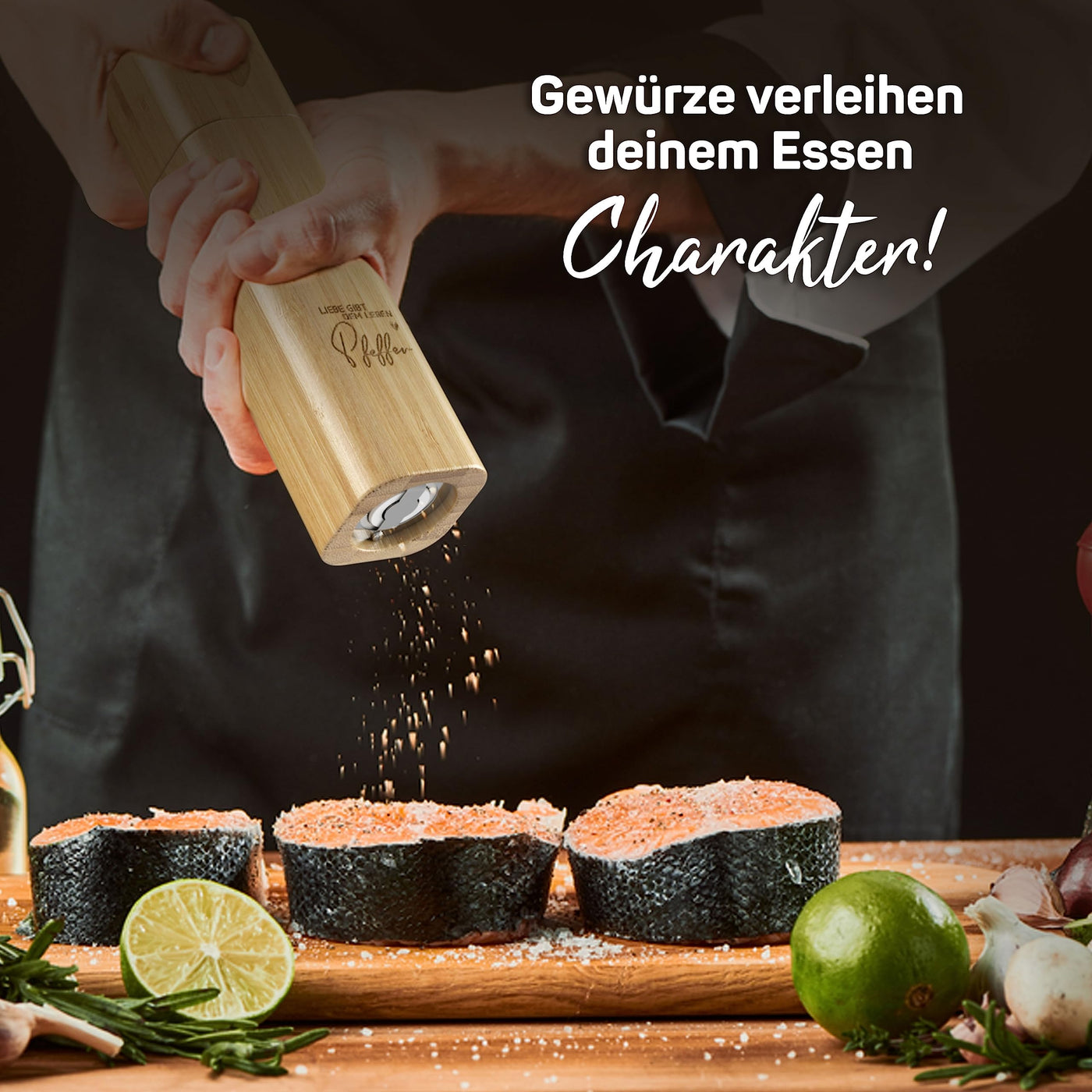 ELBFUCHS® Salz und Pfeffermühle Holz Groß [PERFEKTE GESCHENKIDEE] Liebevolles 2-er Set Pfeffer und Salzmühle mit Keramikmahlwerk | Ideal für Hölzerne Hochzeit Geschenk Einzug, Polterabend