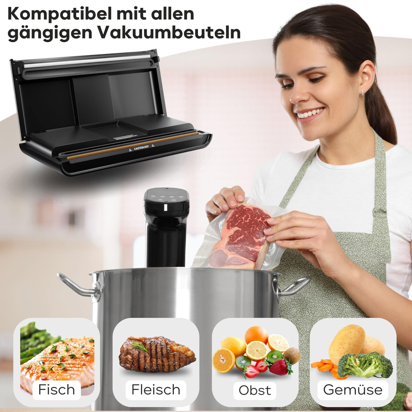 ProfiCook® Vakuumierer | Vakuumiergerät inkl. 18 Beutel | Sous Vide und Vakuum-Garen | stabile Schweißnaht | Folienschweißgerät m. 12 l/Min Saugleistung | Lebensmittel 8x länger Frisch | PC-VK 1080