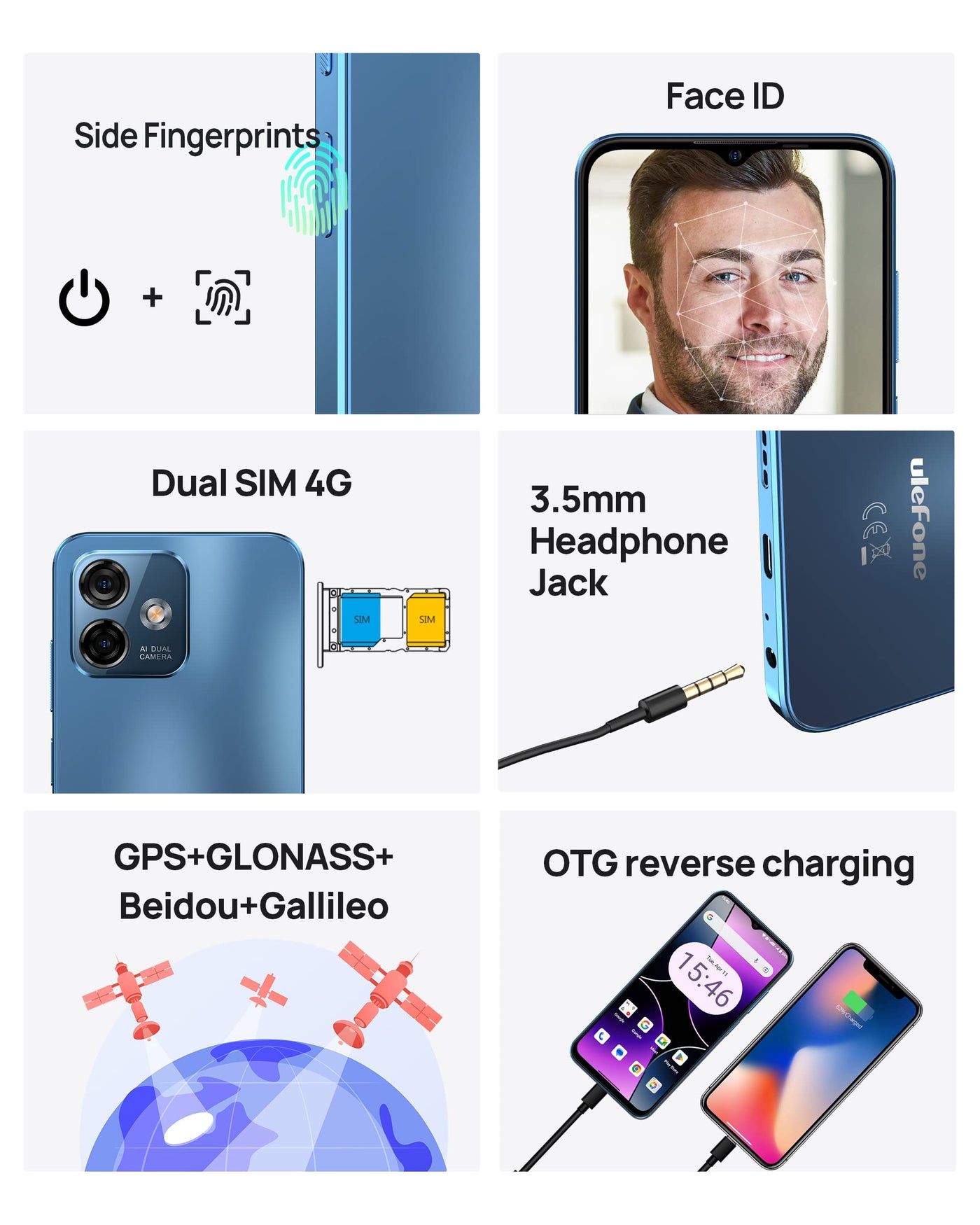 Ulefone Note 16 Pro Handy Ohne Vertrag (2024), 16GB+256GB Android 13 Smartphone, 50MP+8MP Kamera 4400mAh, 6.52" HD+, Dual SIM 4G Simlockfreie Handys Octa Core/Fingerabdruck/NFC/OTG/GPS