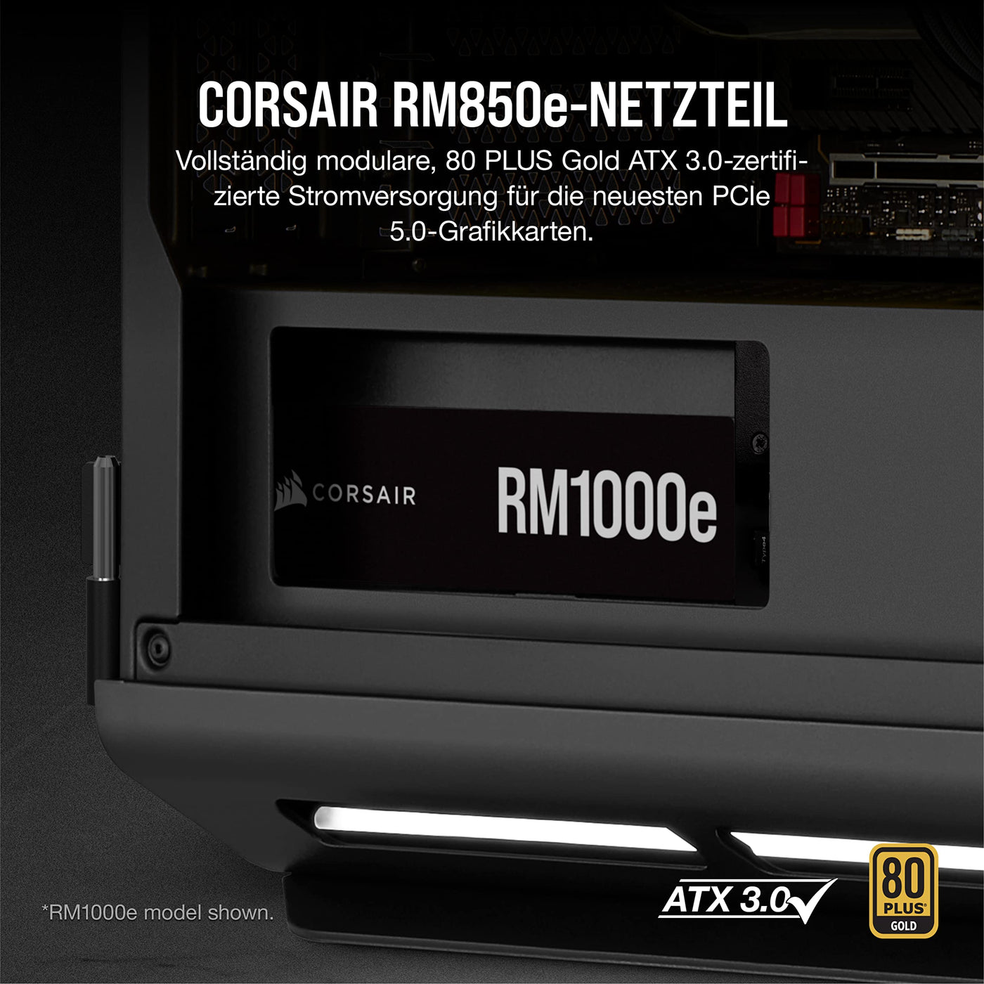 Corsair RM850e (2023) Vollmodulares, Geräuscharmes ATX-Netzteil - 3.0- Und PCIe 5.0-kompatibel - 105°C-Kondensatoren - 80 Plus Gold-Effizienz - Modern Standby-Unterstützung - Schwarz