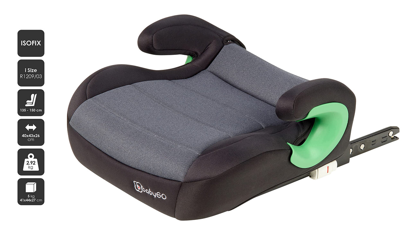 babyGO Sitzerhöhung Bursa III nach neuer I-Size Norm - Kindersitzerhöhung mit verstellbarem Isofix - Kindersitz/Autositz für Kinder (ca. 15-36 kg) Grau