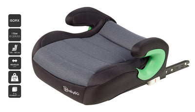 babyGO Sitzerhöhung Bursa III nach neuer I-Size Norm - Kindersitzerhöhung mit verstellbarem Isofix - Kindersitz/Autositz für Kinder (ca. 15-36 kg) Grau