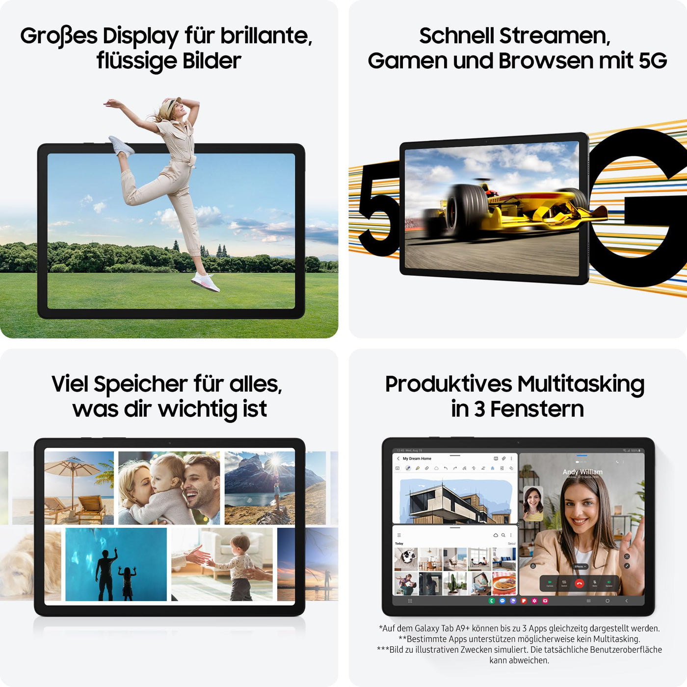 Samsung Galaxy Tab A9+ Wi-Fi Android-Tablet, 64 GB Speicherplatz, Großes Display, 3D-Sound, Simlockfrei ohne Vertrag, Graphite, Inkl. 3 Jahre Herstellergarantie [Exklusiv bei Amazon]