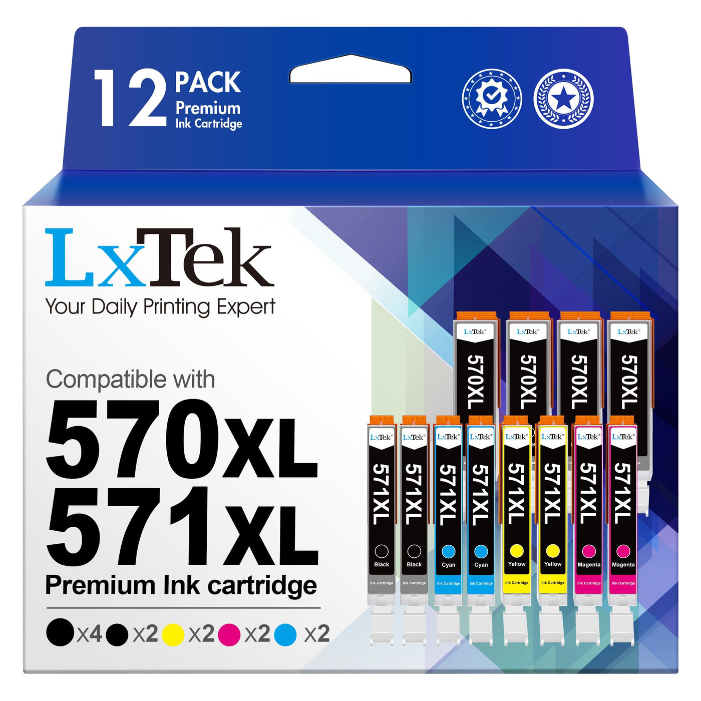 LxTek 570XL 571XL Patronen Multipack Kompatibel für Canon PGI-570XL CLI-571XL für Canon TS5050 Druckerpatronen PIXMA MG5750 TS6051 MG6850 TS6050 MG5700 MG5751 MG5752 MG6800 MG6851 MG6852 (12er-Pack)