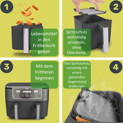 2x ZauberFry Spritzschutz, Effektiver Fettspritzschutz kompatibel mit Ninja Foodi MAX Dual Zone AF400EU & AF451EU Heißluftfritteuse, Zubehör, Schutz für Heizspirale und Ventilator