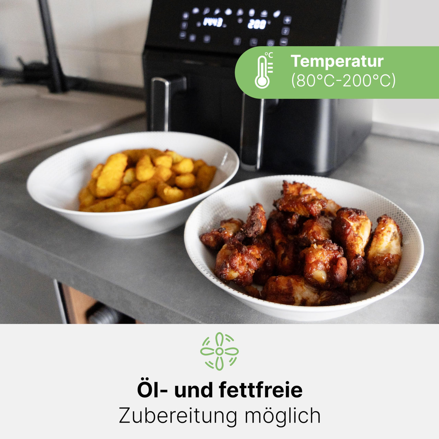 Clatronic® Doppel-Heißluftfritteuse | 8 Liter | XXL Heißluftfritteuse | Doppelkammer | Frittieren mit heißer Luft ohne zusätzliches Öl | 8 Programme | Air Fryer |Touchscreen | 2700 Watt | FR 3804 H