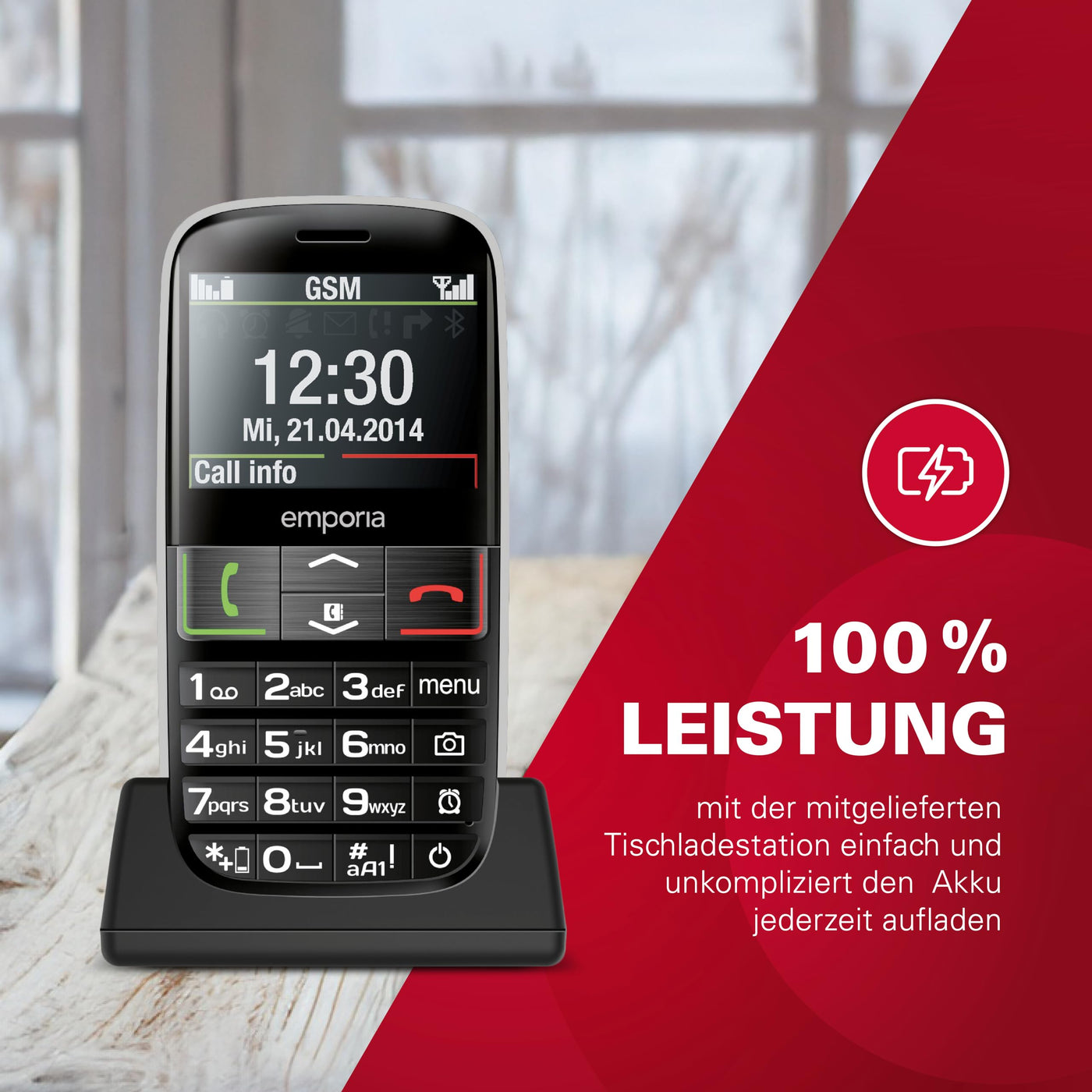 emporiaEUPHORIA | Seniorenhandy | Tastenhandy ohne Vertrag | Mobiltelefon mit Notruftaste | 2,3-Zoll-Display | Schwarz