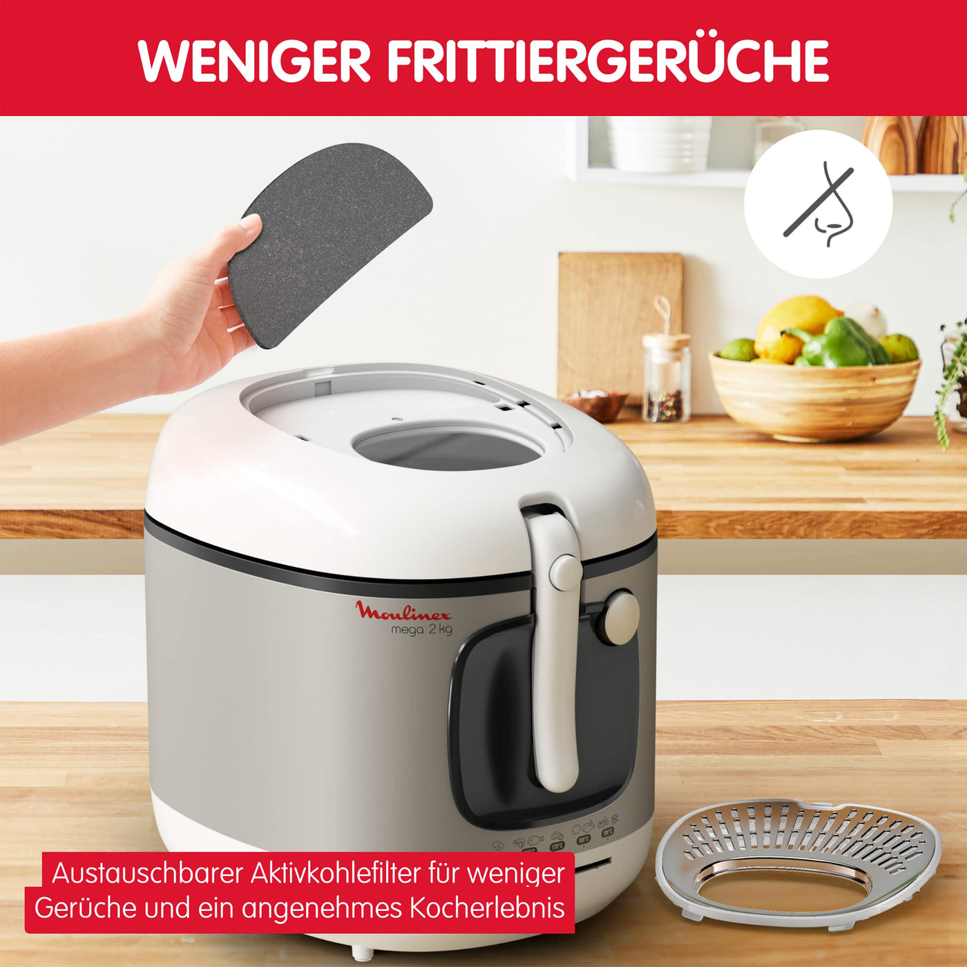 Moulinex AM4800 Mega 2kg Fritteuse | Fritteuse mit Öl | Anti-Geruchs-Filter | regelbare Temperatur | leichte Reinigung | knusprige Pommes | 1.800 Watt | für bis zu 8 Personen | Weiß/Silber | Gross