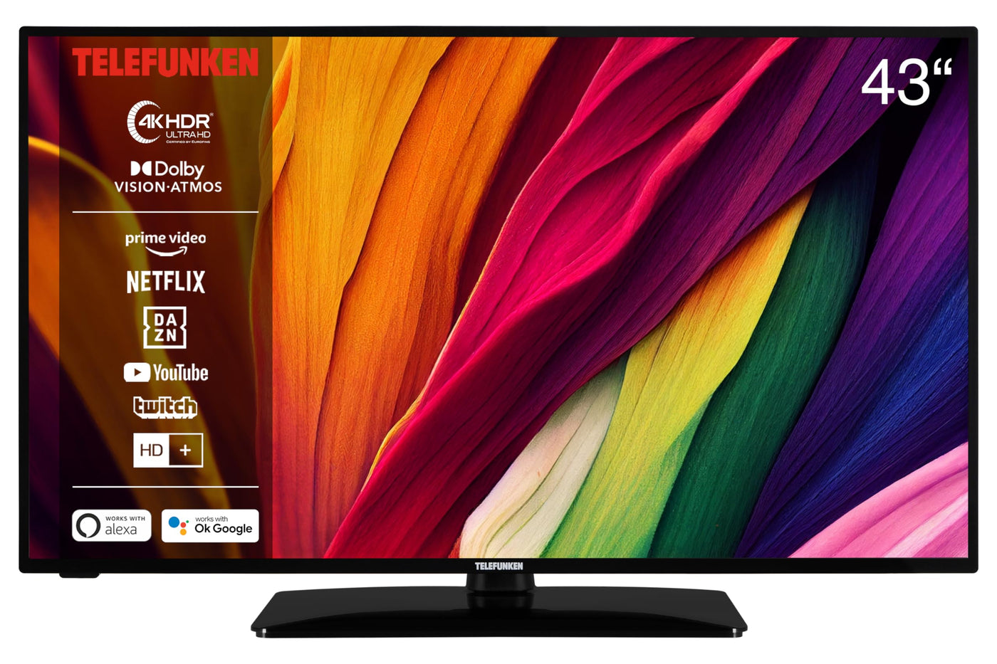 Téléviseur/Smart TV Telefunken D43U551X1CWI 43 pouces (4K Ultra HD, HDR Dolby Vision, triple tuner, Dolby Atmos) - 6 mois HD+ incl.