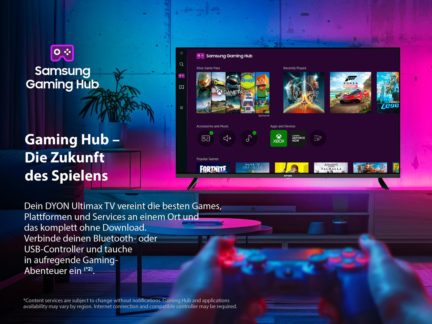 DYON ULTIMAX 24F-TI - 24 Zoll (60 cm) Fernseher (1080p, Full-HD Smart TV, Tizen OS, Triple Tuner (DVB-C/-S2/-T2), Samsung Smart & Gaming Hub, Prime Video, Netflix, Disney+) [2025]