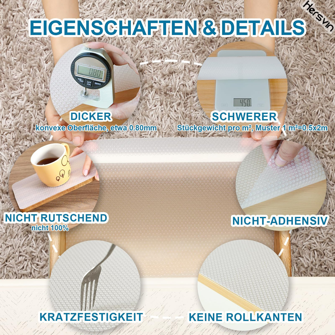 Hersvin Schubladenmatte 60cmx500cm Schubladeneinlage Eva Schrankpapier Nicht Klebende Wasserfest Unterlage Teppich für Küchenschränke Regalschrank (Transparent Punkt)