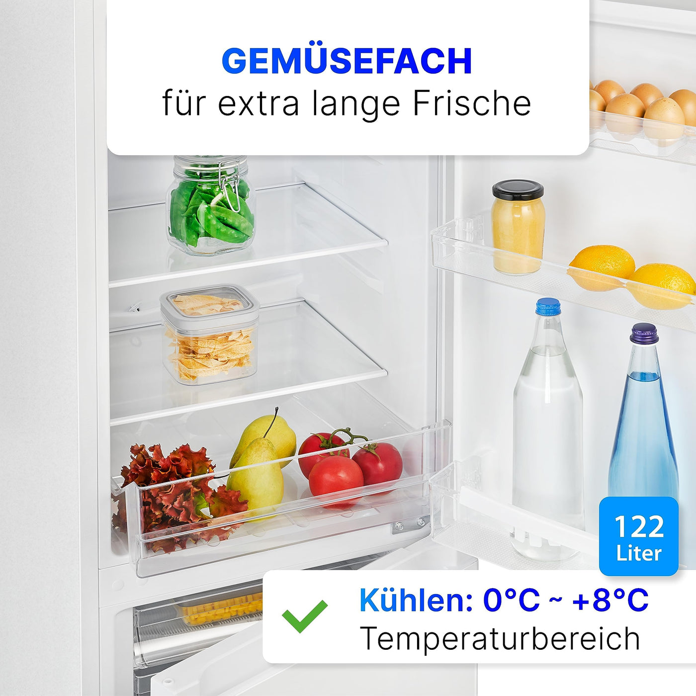 Bomann® Kühlschrank mit Gefrierfach 143cm hoch | Kühl Gefrierkombination 175L mit 3 Ablagen & 3 Schubladen | Türanschlag wechselbar | leise Kühlgefrierkombi 39db | Kühlschrank KG 320.2 weiß