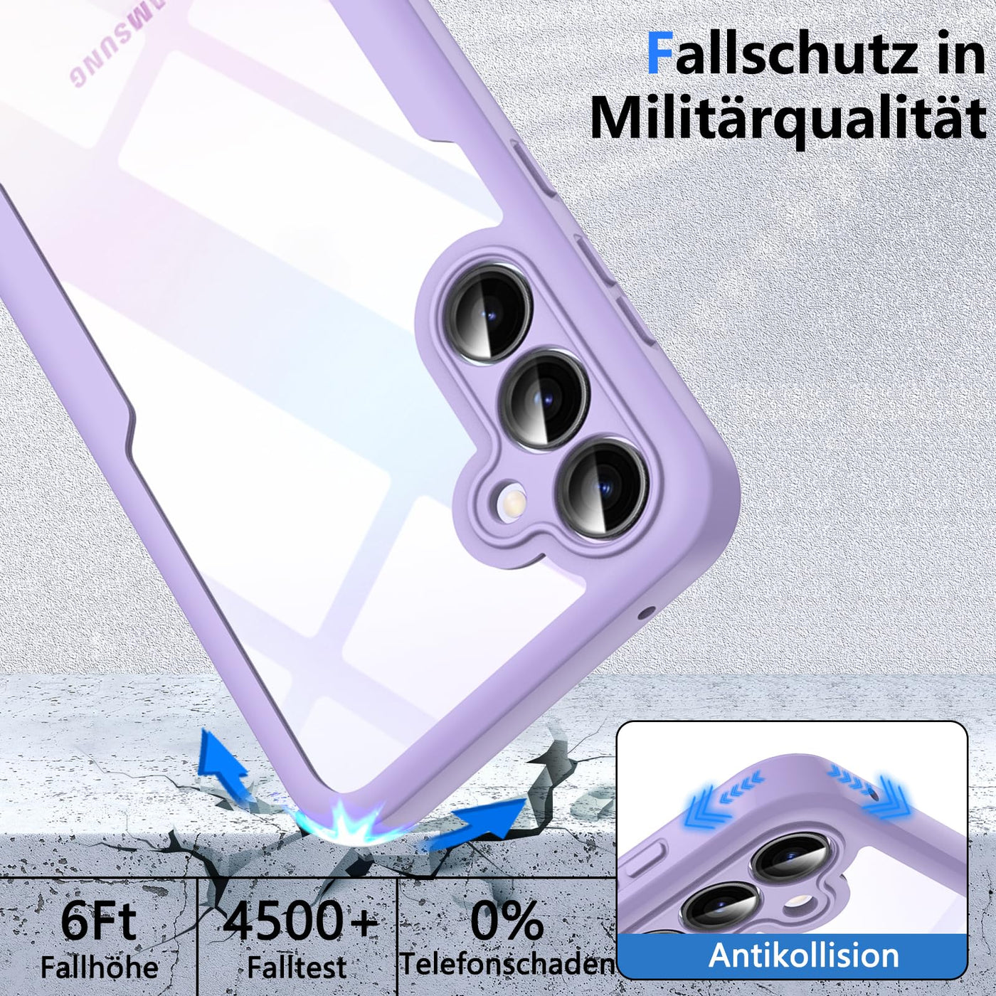 OWKEY für Samsung Galaxy A55 Hülle, Stoßfest Silikon Samsung A55 5G Handyhülle, 360° Rundumschutz Schutzhülle mit Integriertem Displayschutz, Bumper Case für Samsung Galaxy A55 (Lila)