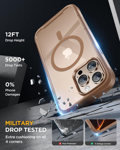 Miracase 360 Grad für iPhone 16 Pro Max Hülle mit Magsafe, Eingebaut Glas Schutzfolie, Komplettschutz HandyHülle Magnetisch Stoßfest Case für iPhone 16 ProMax Schutzhüllen 6,9 Zoll, Goldbraun