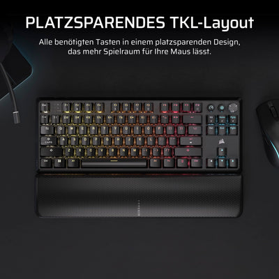 Corsair K70 CORE TKL Wireless RGB Mechanische Tenkeyless-Gaming-Tastatur – Vorgeschmierte MLX Red v2 Linear Switches – Zweischichtige Schalldämpfung – ABS Keycaps – QWERTZ DE – Schwarz