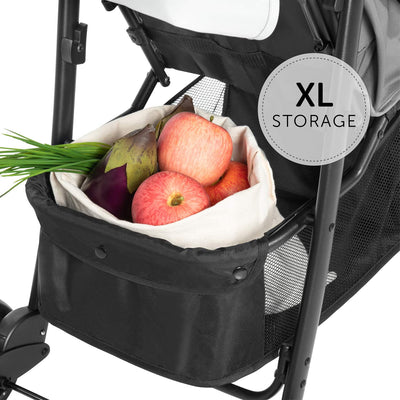 hauck Buggy Shopper Neo II mit 2 Getränkehalter und Snack-Tablett, Einhändig Klein Faltbar, ab Geburt bis 22 kg mit Liegefunktion, Tasche im Verdeck, XL Korb bis 3 kg (Grey)