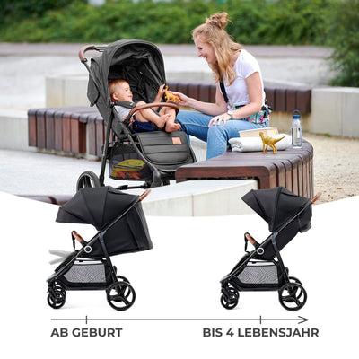 Kinderkraft GRANDE PLUS Kinderkraft buggy von Geburt bis 22 kg, Zusammenklappen mit einer Hand, Liegeposition, großes Verdeck mit Fenster, alle 4 Räder gedämpft, geräumige Sitz, Schwarz