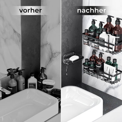 W&S Duschregal 3er Set - Duschablage Badablage ohne Bohren Edelstahl | 2 Badregale + 1 Seifenablage Rostfrei Rutschfest Badezimmer Shower Caddy Duschkorb mit Magic Sticker Shampoo Halterung Organizer