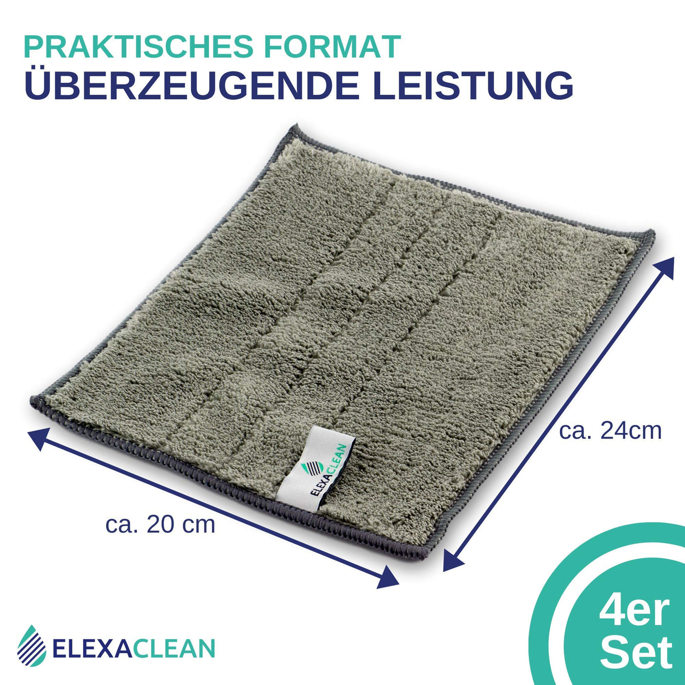 ELEXACLEAN Spültücher waschbar - Mikrofaser (Grau, 4er Set, 24x20cm) Spüllappen für Küche, Geschirr