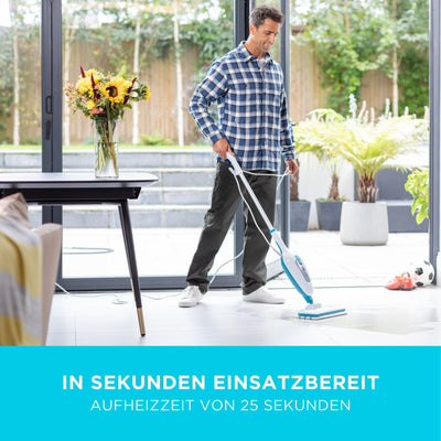 BLACK+DECKER 1300W 5-in-1 Dampfbesen Steam Mop (Dampfreiniger für hygienische, gründliche Sauberkeit, 5-teiliges Zubehörset + herausnehmbares Handdampfgerät, einfache Bedienbarkeit) FSMH13E5