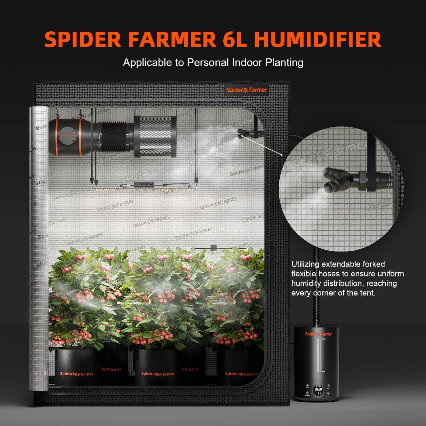 2024 Spider Farmer Luftbefeuchter 6L Top-Fill kühlem Nebel Humidifier Luftbefeuchtern für Pflanzen Grow-Zelt