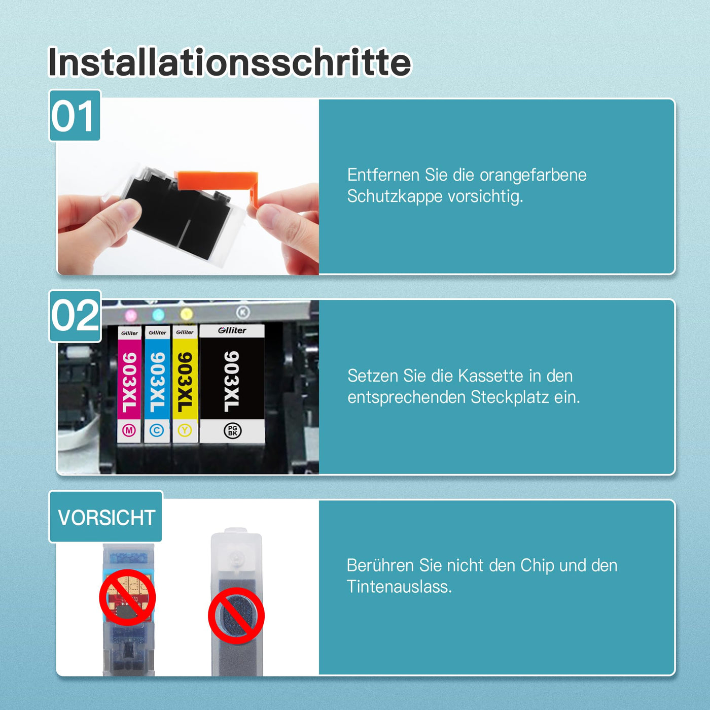 Glliter 903XL Multipack für HP 903 Druckerpatronen für HP 903 XL Kompatibel mit HP Officejet 6950 Druckerpatronen für HP Officejet Pro 6970 Patronen (‎‎‎‎‎‎‎Schwarz Cyan Magenta Gelb, 4er-Pack)