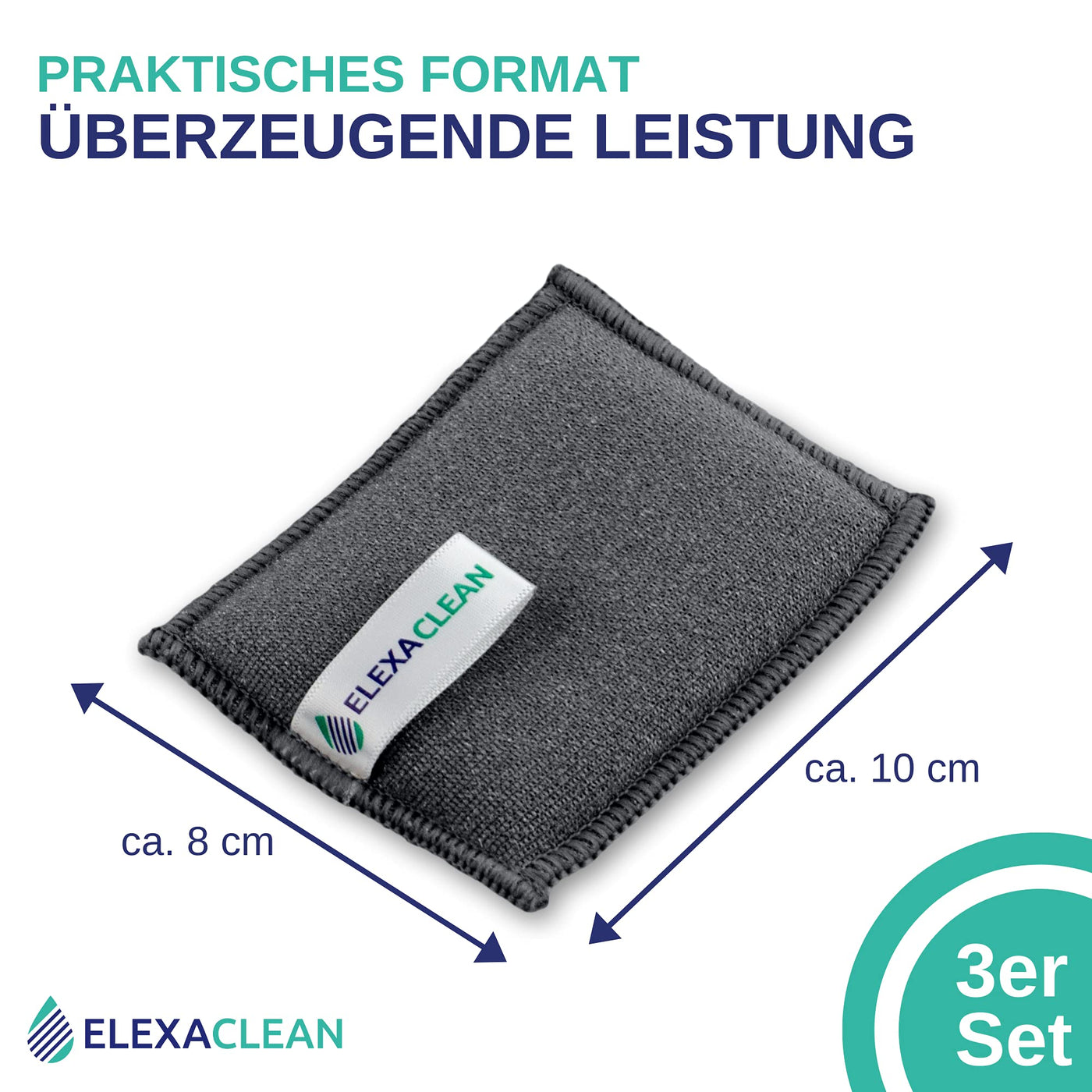 ELEXACLEAN Spülschwamm Topfreiniger Schwämme (3er Set, 10x8 cm, Dunkel-Grau) waschbar zum wiederverwenden, mit Mikrofaser