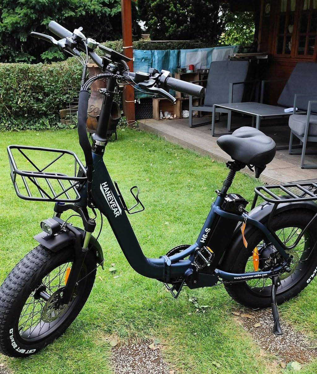 HANEVEAR H6-S Elektrofahrräder E Bike Klapprad, 24Ah 140km+ Battery, E Fatbike 20x4'' All-Terrain Fat Tire, 250W Motor 25km/H, E Bike Damen Herren 180kg Payload, 168-195CM (Gold+Blau)