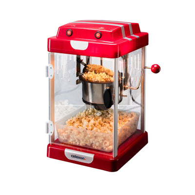 celexon CinePop CP1000 Popcorn-Maschine - 24,5x28x43cm - Rot-Retro/Kino-Design- Edelstahlkessel - Popcorn-Maker mit integriertem Rührwerk