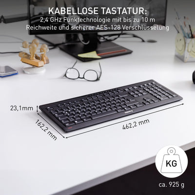 CHERRY STREAM KEYBOARD WIRELESS, Kabellose Tastatur, EU-Layout (QWERTY), 2,4 GHz Funk, Leise Tasten, Flaches Design, Batteriebetrieben, Schwarz