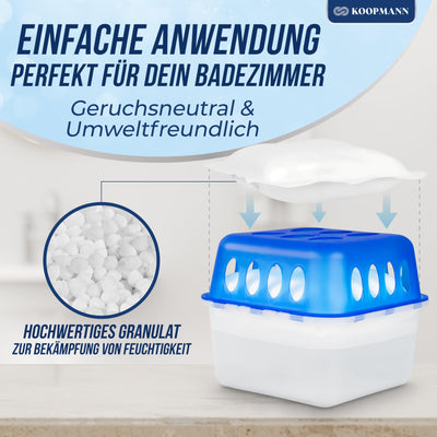 4x Luftentfeuchter ohne Strom - Raumentfeuchter mit 8 x 400g Nachfüll-Beutel Granulat für Küche, Bad & Wohnzimmer - Schimmel- und Geruchsschutz (4X Luftentfeuchter)