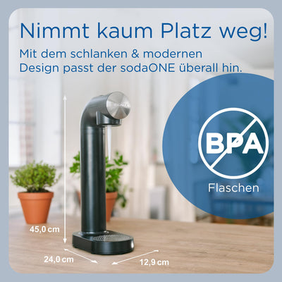 BRITA Wassersprudler sodaONE (schwarz) inkl. CO₂-Zylinder und BPA-freier PET-Flasche | Macht aus Trinkwasser spritziges Sprudelwasser (bis zu 60l pro Zylinder) – Trinkwassersprudler für zuhause