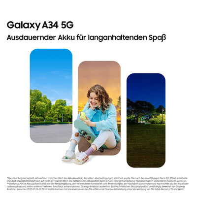 Samsung Galaxy A34 5G, Android Smartphone, 6,6 Zoll Dynamic AMOLED Display, 5.000 mAh Akku, 256 GB/8 GB RAM Handy in Awesome Silver inkl. 30 Monate Herstellergarantie [Exklusiv bei Amazon]