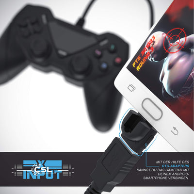 CSL - Gamepad für PC und Android - Dual Vibration - Plug and Play - Controller mit Direct-Input X-Input - schwarz