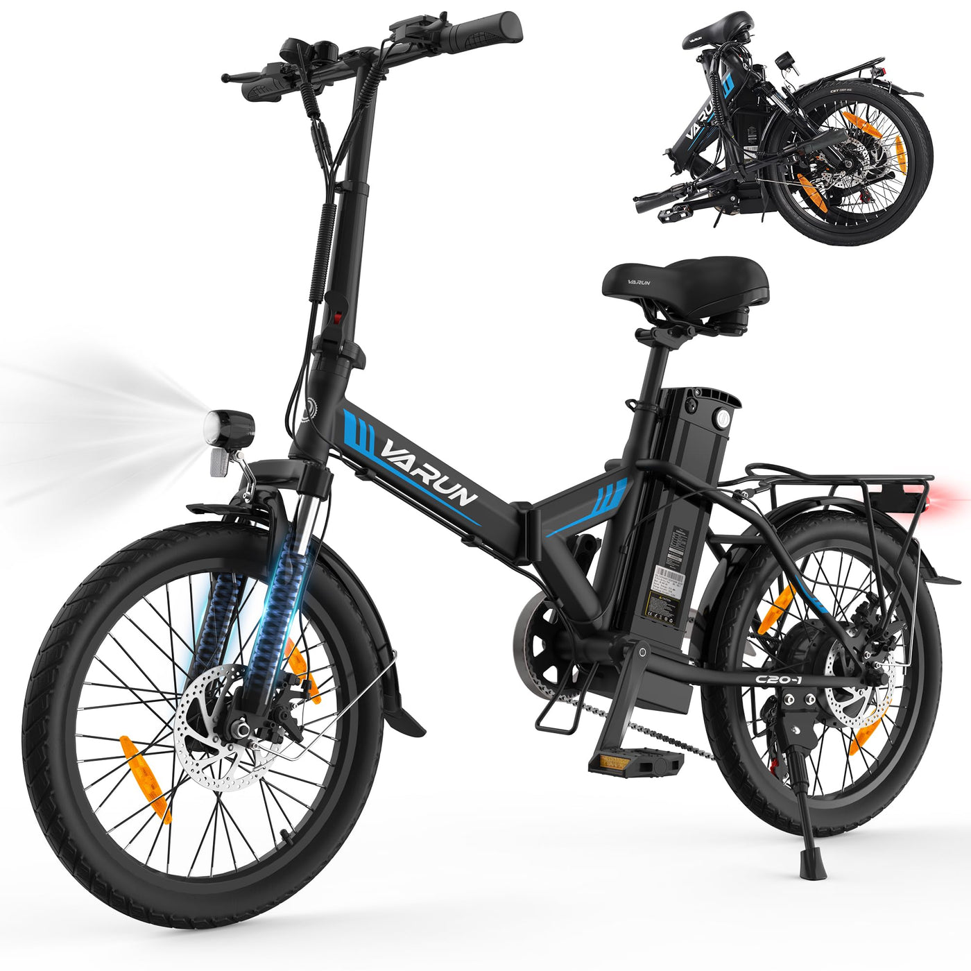 VARUN E Bike Klapprad, 20 Zoll City E-Bike Elektrofahrrad Herren Damen mit 48V- Lithium Akku, Faltbares City E-Fahrrad mit LCD, StVZO-Zertifikat, Laufleistung bis zu 70KM