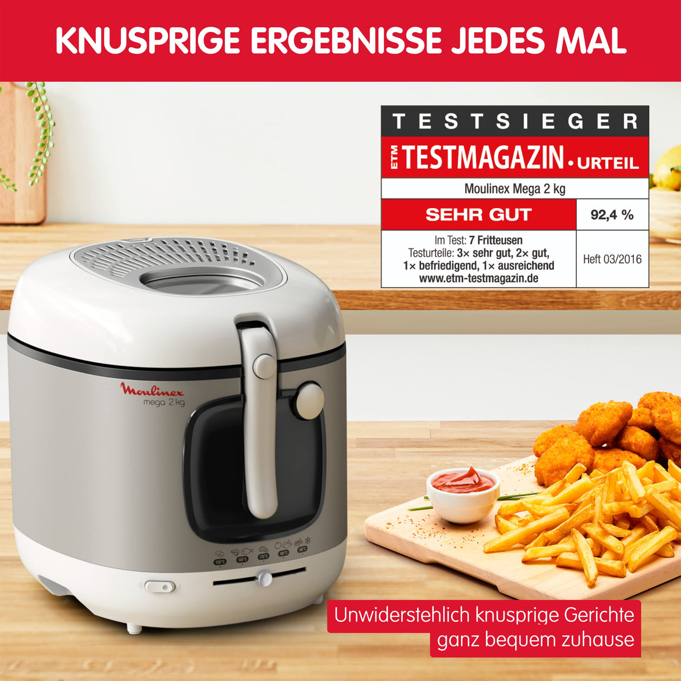 Moulinex AM4800 Mega 2kg Fritteuse | Fritteuse mit Öl | Anti-Geruchs-Filter | regelbare Temperatur | leichte Reinigung | knusprige Pommes | 1.800 Watt | für bis zu 8 Personen | Weiß/Silber | Gross