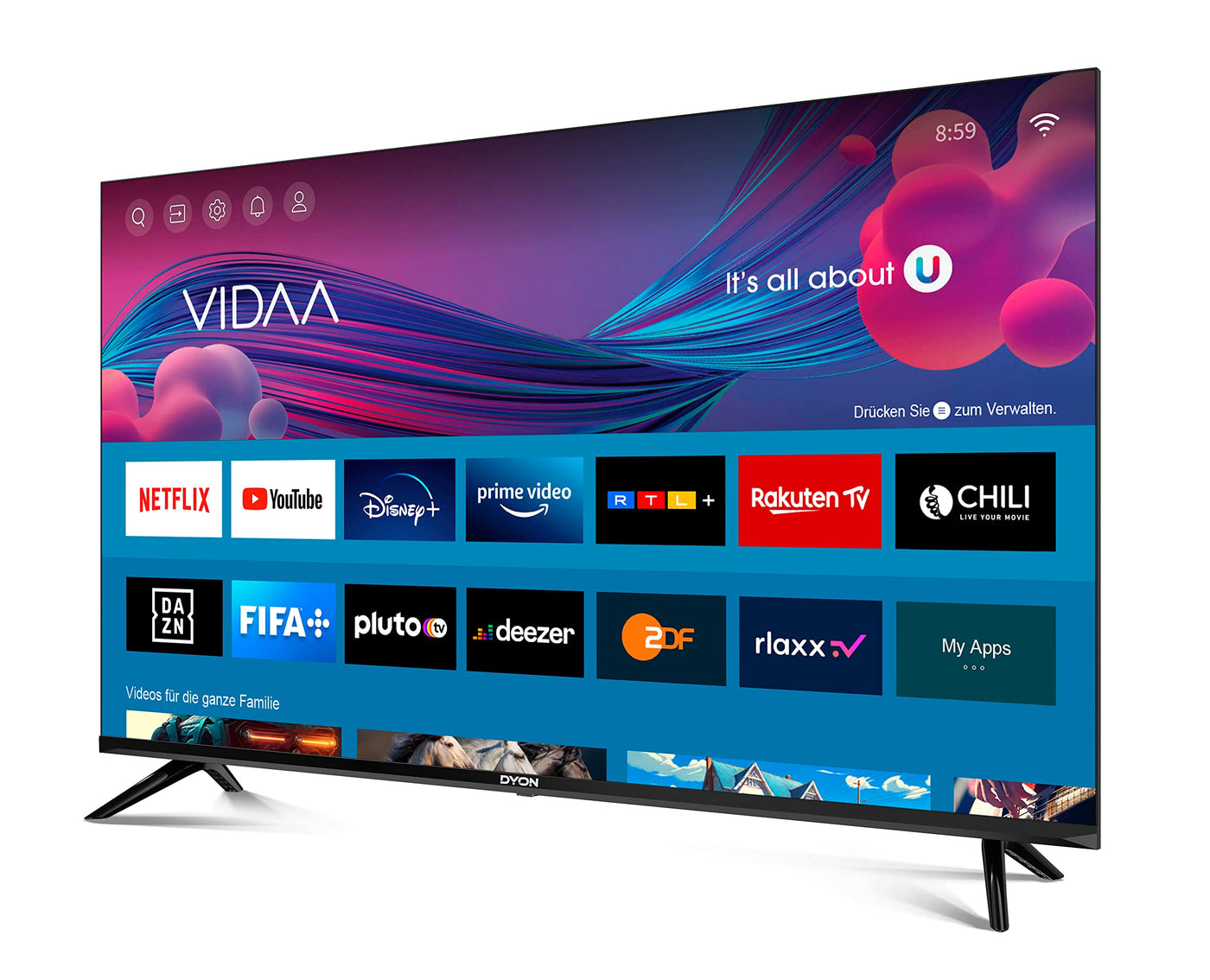 Téléviseur DYON Movie Smart 43 VX 108 cm (43 pouces) (Full HD Smart TV, triple tuner HD (DVB-C/-S2/-T2), App Store, Prime Video, Netflix, YouTube, DAZN, Disney+) [Mod. [2023]